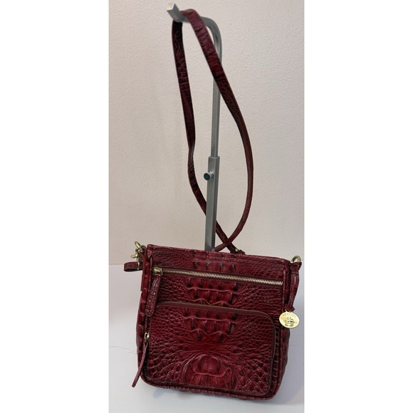 Brahmin Jody Red Embossed Croc Leather Slim Crossbody Bag